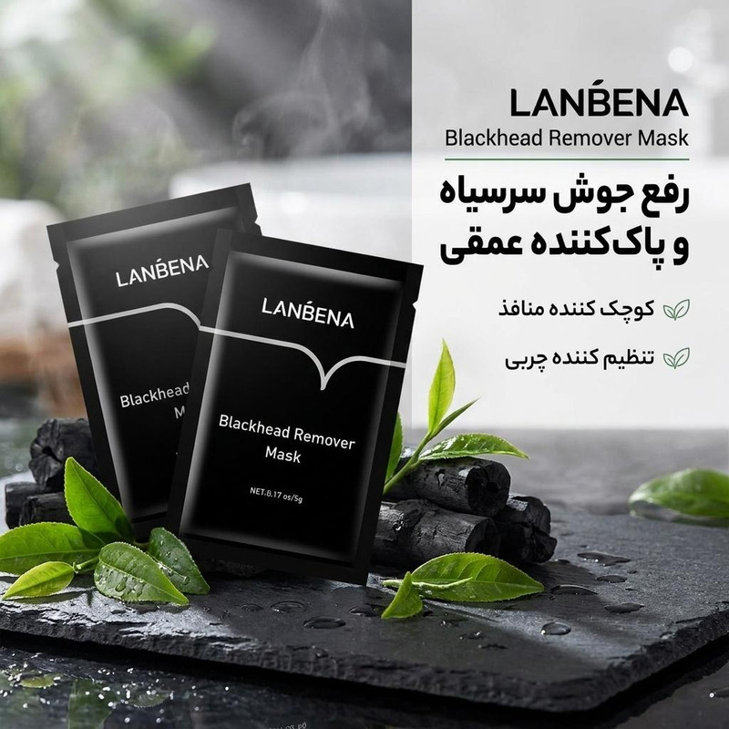 ماسک بینی لنبنا مدل Ni، رفع جوش سرسیاه، کوچک کننده منافذ باز، شفاف کننده و پاککننده عمقی پوست، تنظیم کننده چربی، حفظ رطوبت و تسکین دهنده پوست، مناسب انواع پوست، بسته 2 عددی