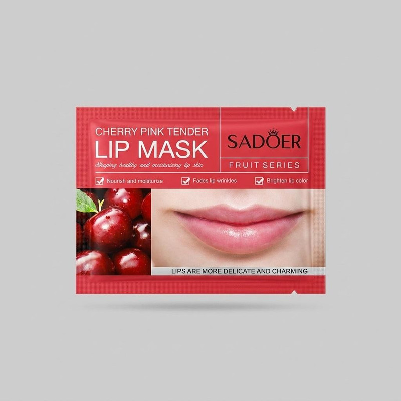 ماسک ورقهای لب سادور مدل CHERRY TENDER آبرسان، جوان کننده، روشن کننده، ضد چروک، نرمکننده، حاوی ویتامین و هیالورونیک اسید، مناسب انواع پوست، وزن 8 گرم