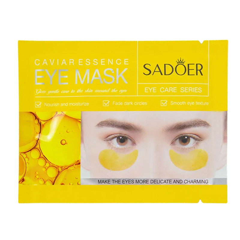 ماسک آبرسان ورقه‌ای زیر چشم سادور مدل CAVIAR ESSENCE، روشن‌کننده، جوان‌کننده، ضدچروک و ترمیم‌کننده، مغذی، حاوی هیالورونیک اسید، مناسب انواع پوست، حجم 7.5 گرم