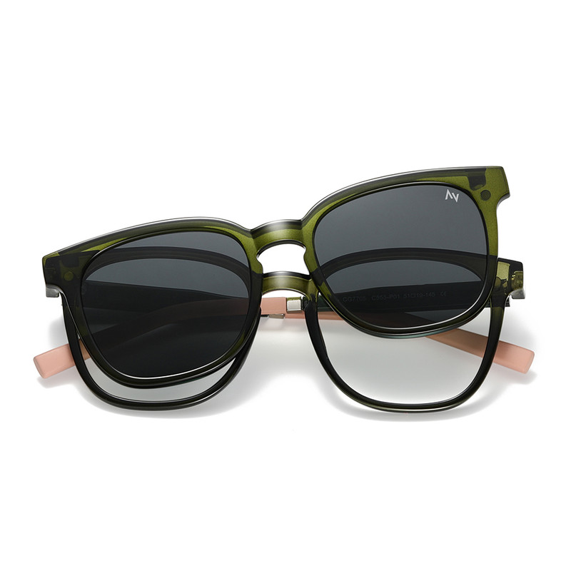 فریم عینک طبی به همراه کاور آفتابی آلبرت وگ مدل CG7705C555-P01 Polarized Double Switch
