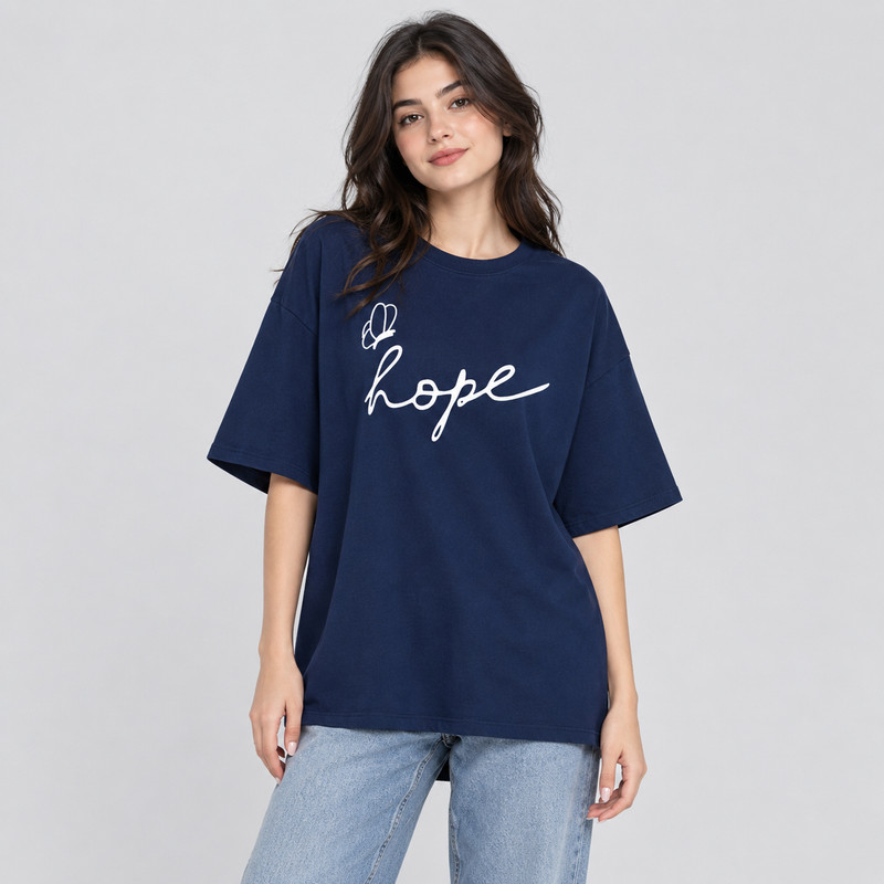 تی‌شرت لانگ آستین کوتاه زنانه مدل hope کد A1083-N
