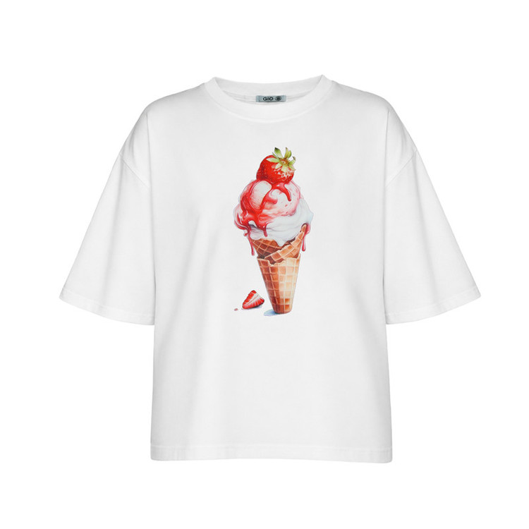 تی شرت باکسی آستین کوتاه زنانه نخ پنبه طرح بستنی مدل B1011