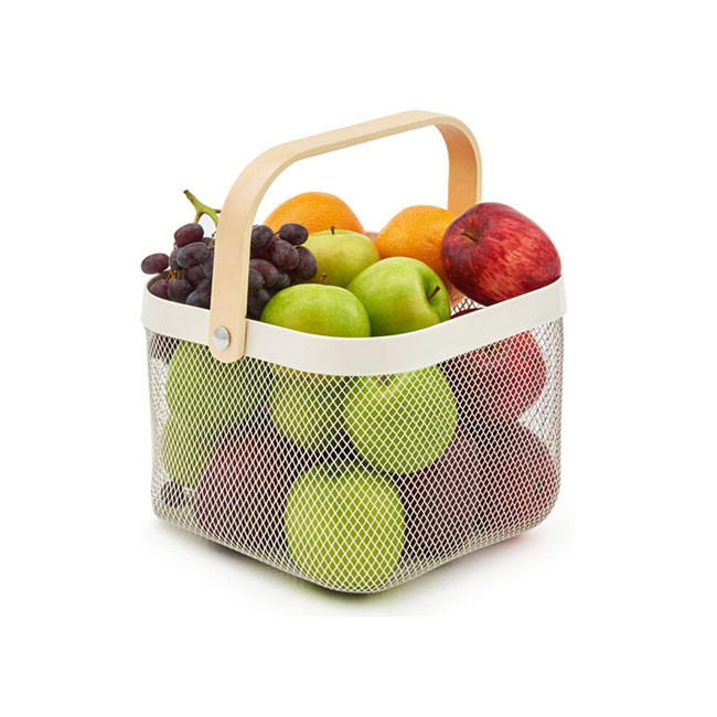 سبد آشپزخانه مدل فلزی دسته بامبو Safe carry