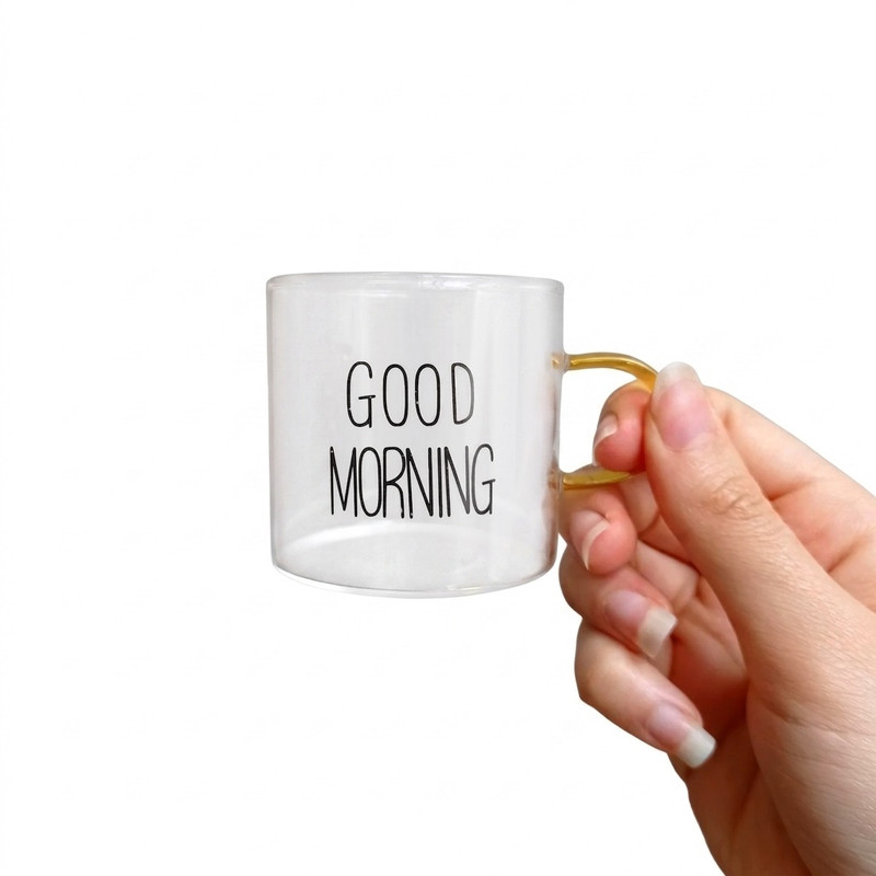 فنجان قهوه خوری مدل دسته رنگی طرح GOOD MORNING مجموعه 6 عددی